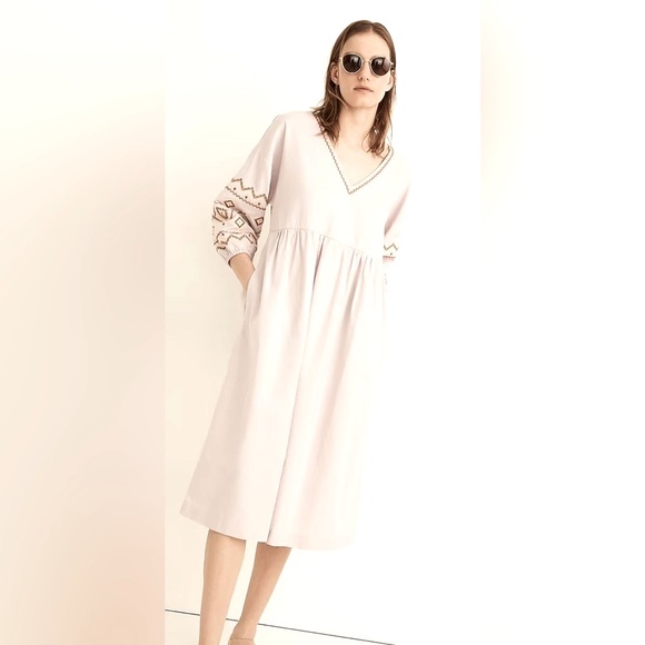 Madewell Lighthouse Embroidered-Sleeve Popover Midi Dress in Ivory - Picture 4 of 10